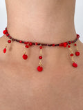 Ruby red glass bead wire-wrapped choker necklace